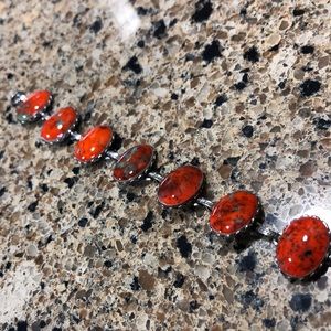 Turquoise and orange stone link bracelet